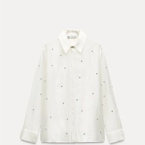 Zara White Embellished Blouse